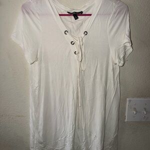 Lulu's Cream Lace-Up V-Neck Short Sleeve Top